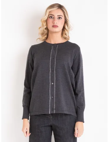 Grey all merino wool cardigan jacket with lurex thread