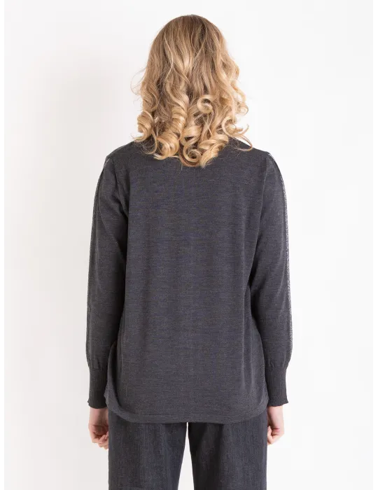 Grey all merino wool cardigan jacket with lurex thread