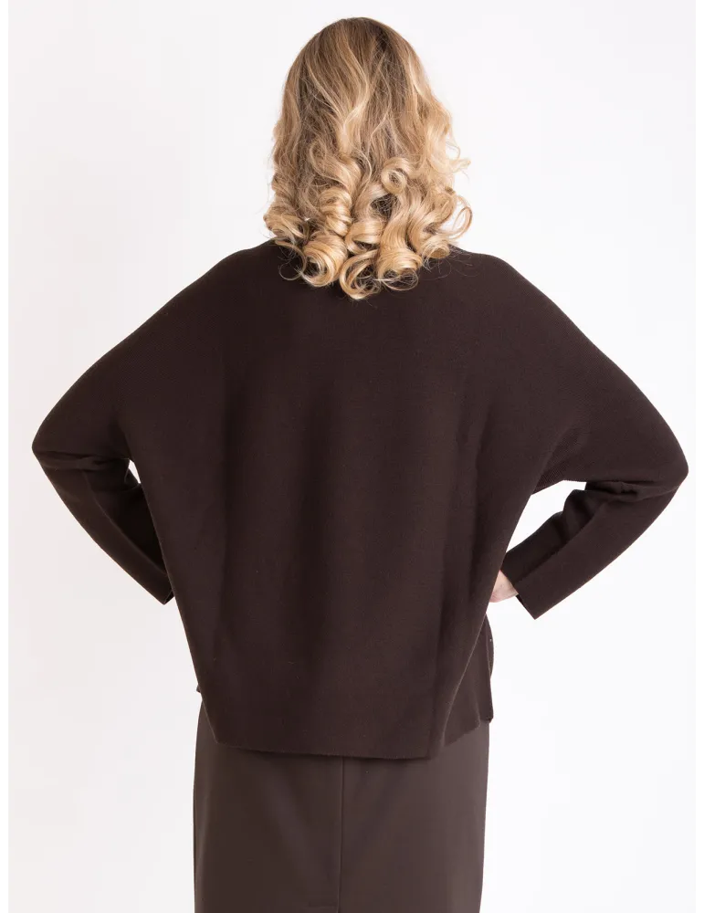 Francesca Mercuriali | Maglia orizzontale in merino marrone con strass