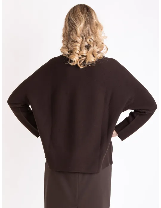 Francesca Mercuriali | Maglia orizzontale in merino marrone con strass