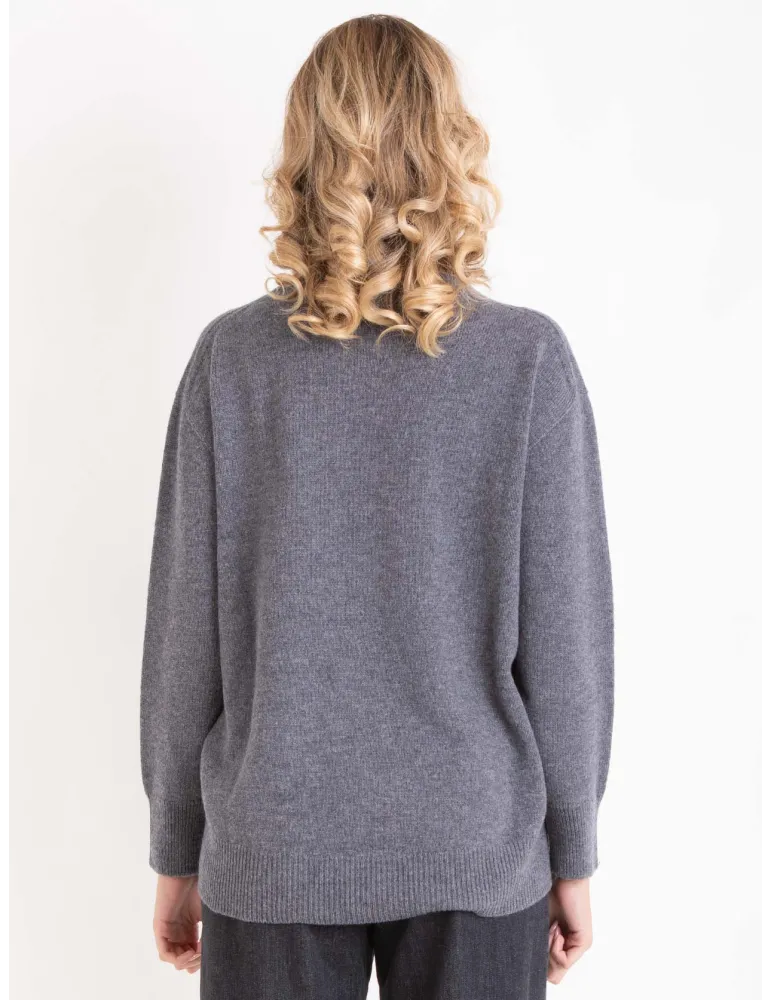 Melange grey cashmere wool sweater with pockets