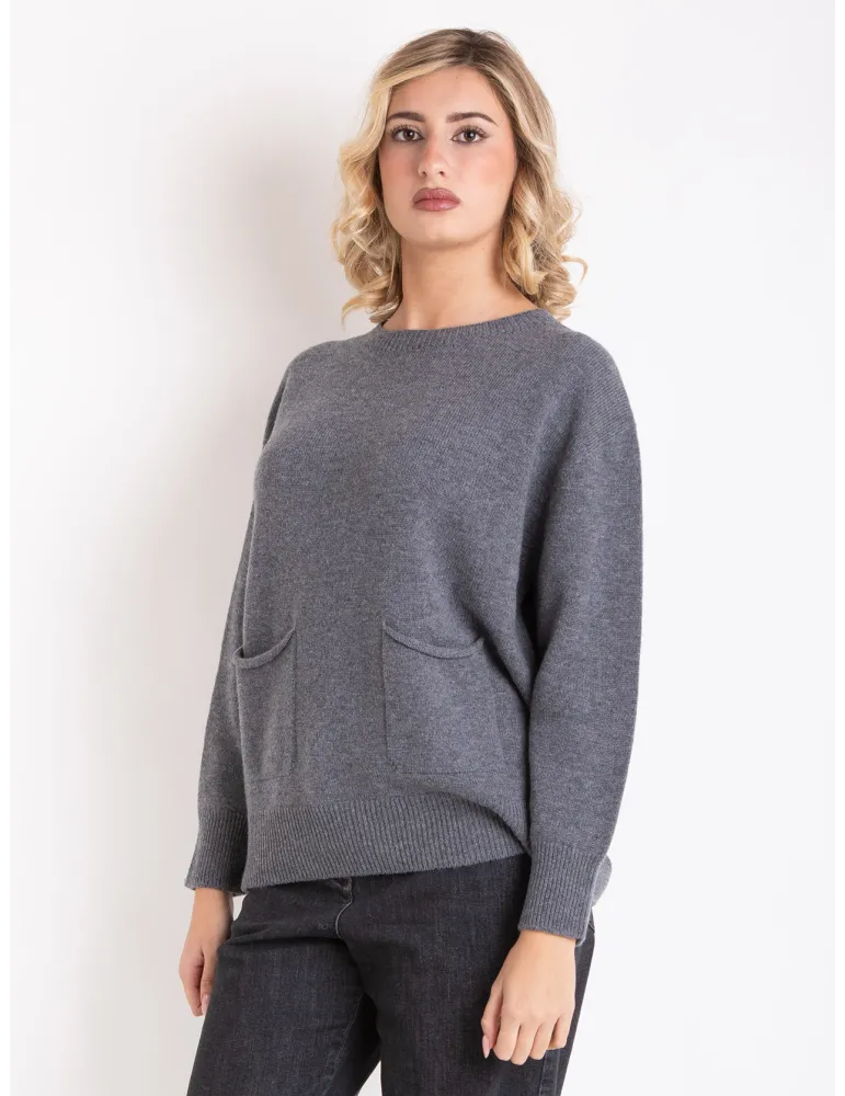 Francesca Mercuriali cashmere | Maglione grigio melange con tasche