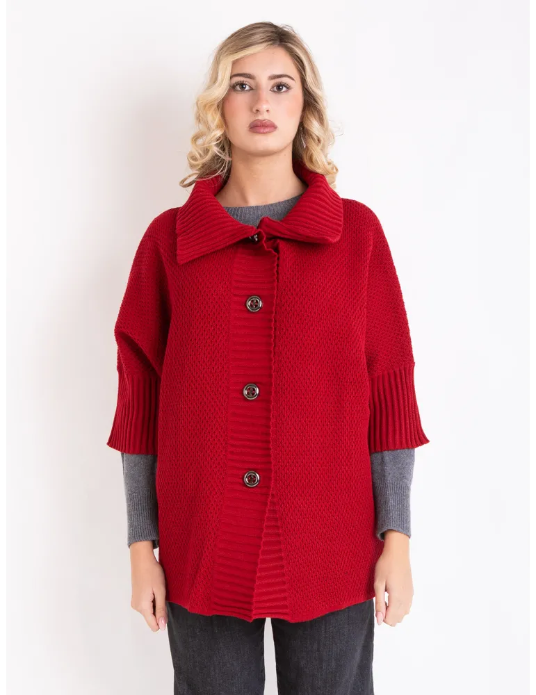 Giacca maxi cardigan mantella in lana bordeaux | Francesca Mercuriali