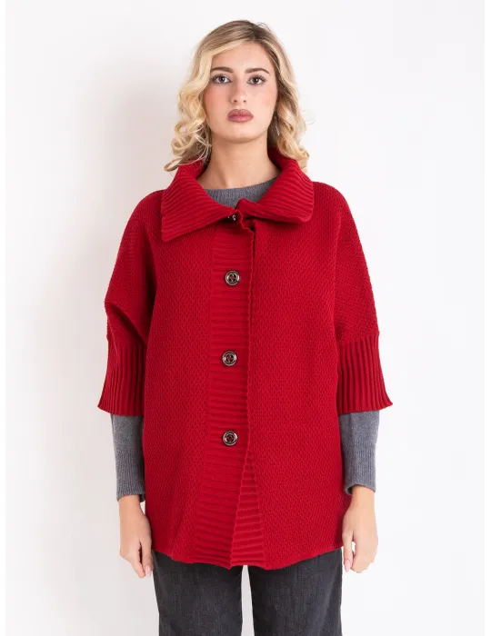 Giacca maxi cardigan mantella in lana bordeaux | Francesca Mercuriali