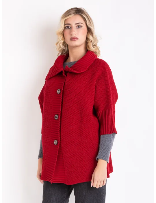 Giacca maxi cardigan mantella in lana bordeaux | Francesca Mercuriali