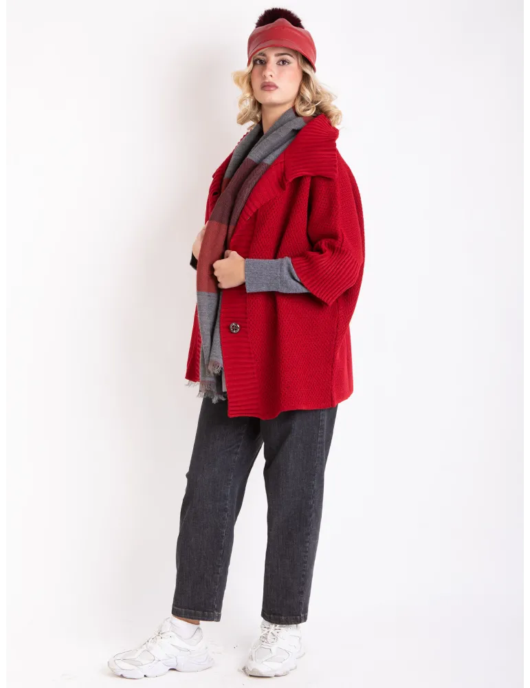 Giacca maxi cardigan mantella in lana bordeaux | Francesca Mercuriali