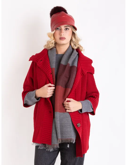 Giacca maxi cardigan mantella in lana bordeaux | Francesca Mercuriali