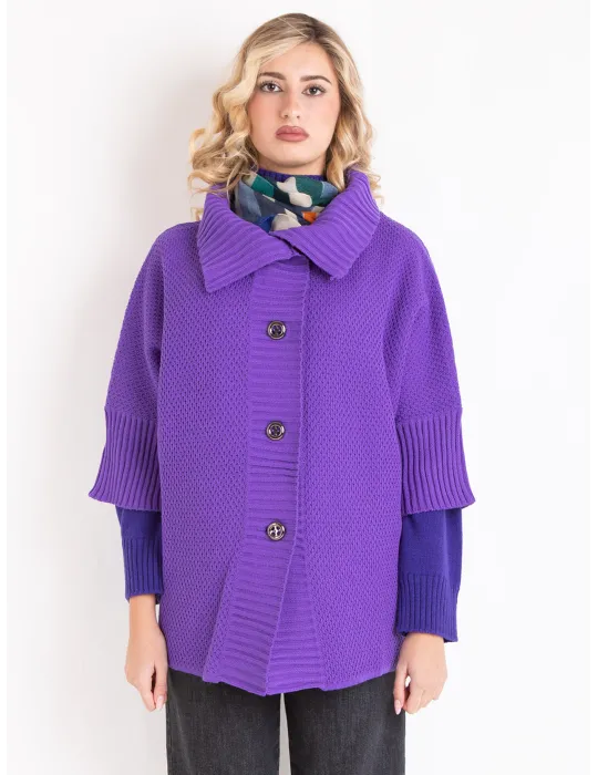 Giacca maxi cardigan mantella in lana viola | Francesca Mercuriali