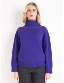 Purple cashmere wool turtleneck sweater with crystals