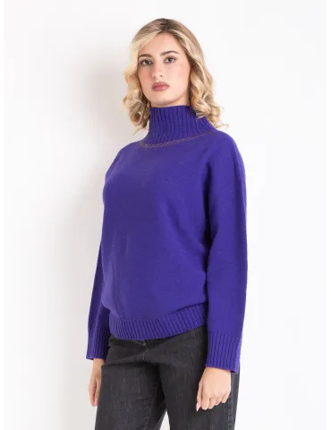 Purple cashmere wool turtleneck sweater with crystals 2