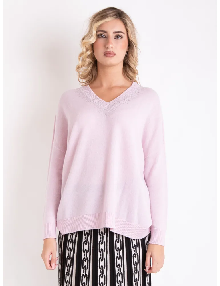 Francesca Mercuriali | Maglia oversize lana cashmere rosa con strass