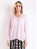 Mercuriali pink oversize cashmere sweater with rhinestones