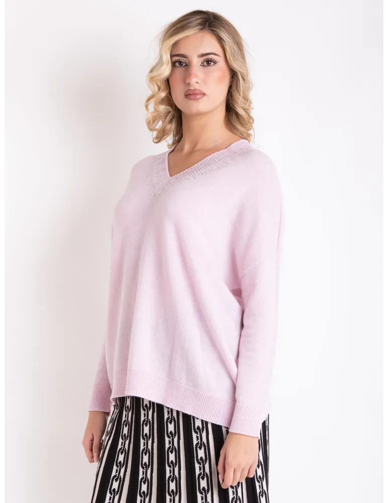 Francesca Mercuriali | Maglia oversize lana cashmere rosa con strass