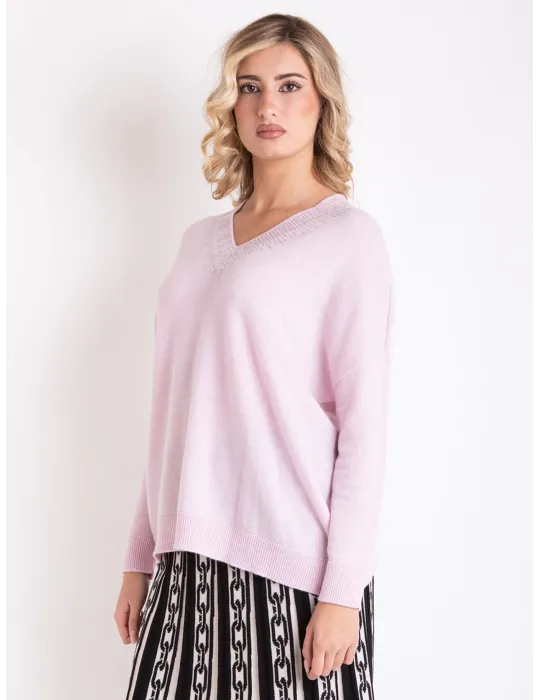 Francesca Mercuriali | Maglia oversize lana cashmere rosa con strass