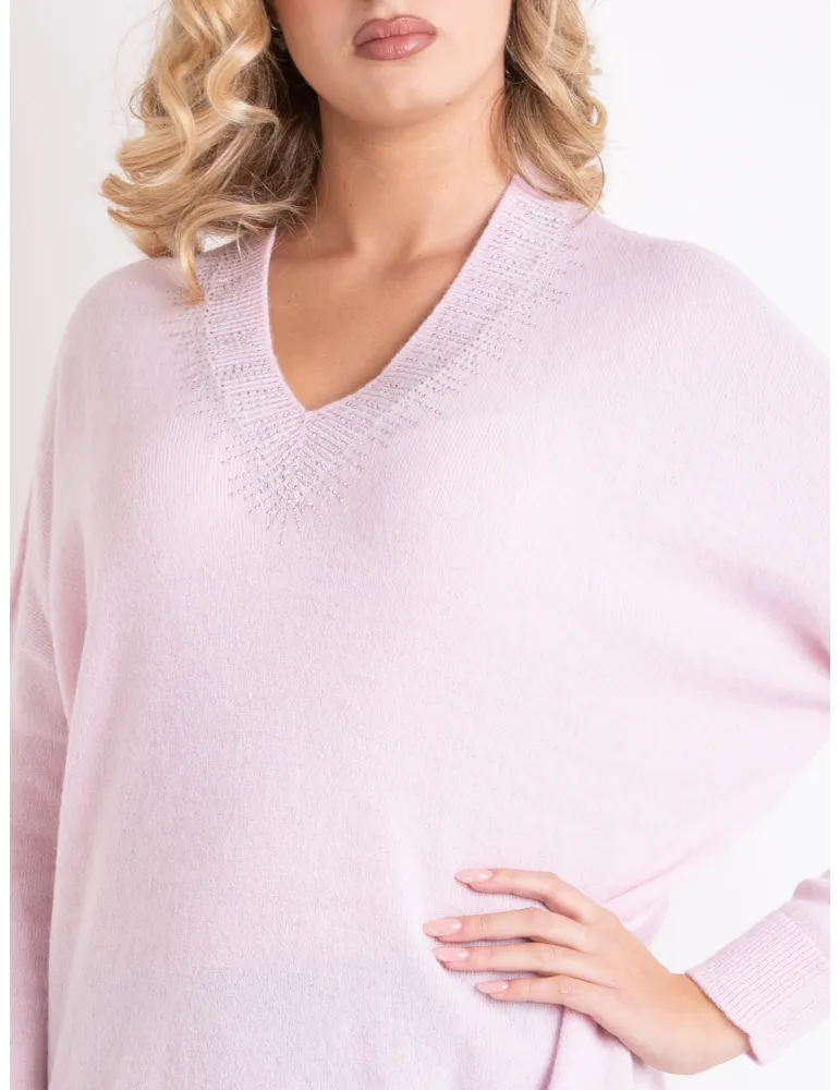 Francesca Mercuriali | Maglia oversize lana cashmere rosa con strass
