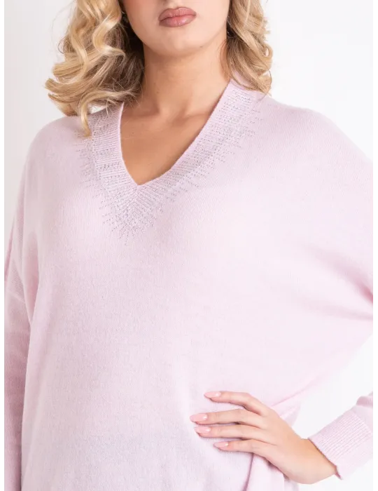 Francesca Mercuriali | Maglia oversize lana cashmere rosa con strass
