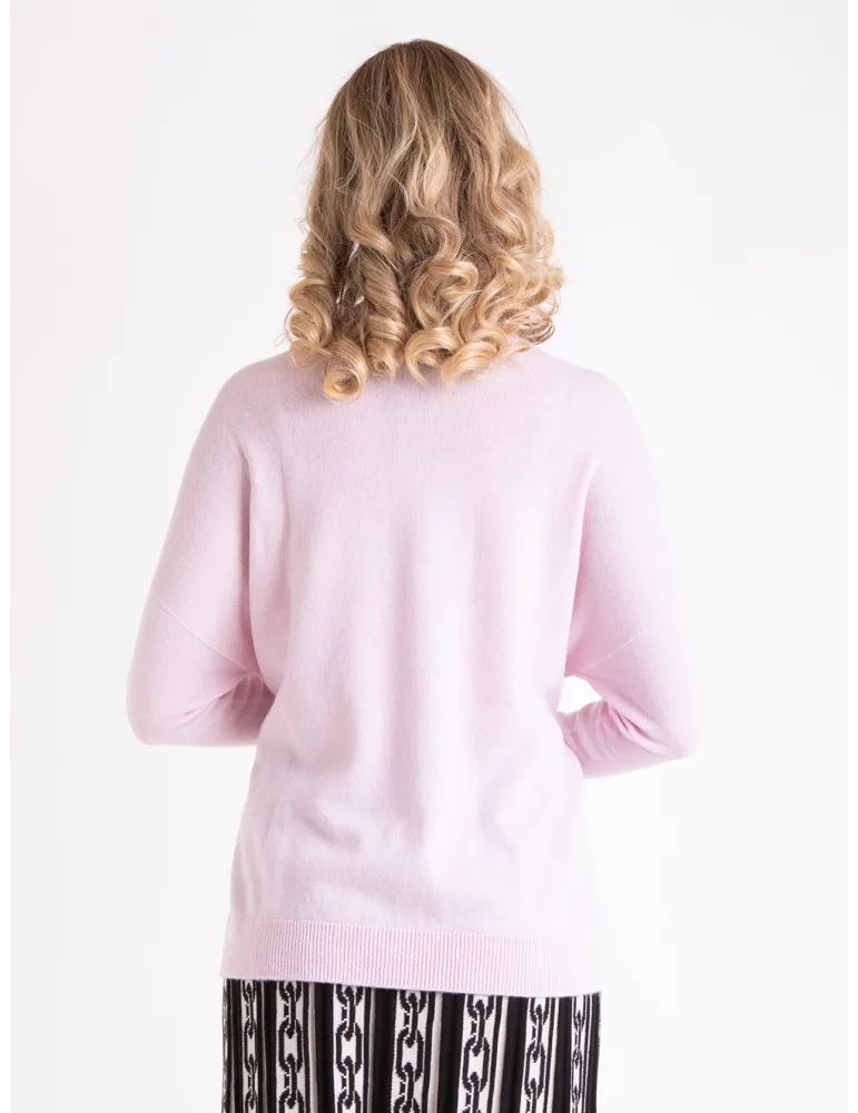 Francesca Mercuriali | Maglia oversize lana cashmere rosa con strass