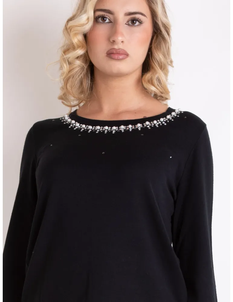 Francesca Mercuriali | Plus size Black sweater with pearls crystals
