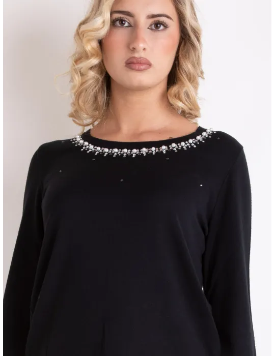 Francesca Mercuriali | Plus size Black sweater with pearls crystals