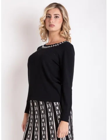 Francesca Mercuriali Black sweater with pearls and crystals 2