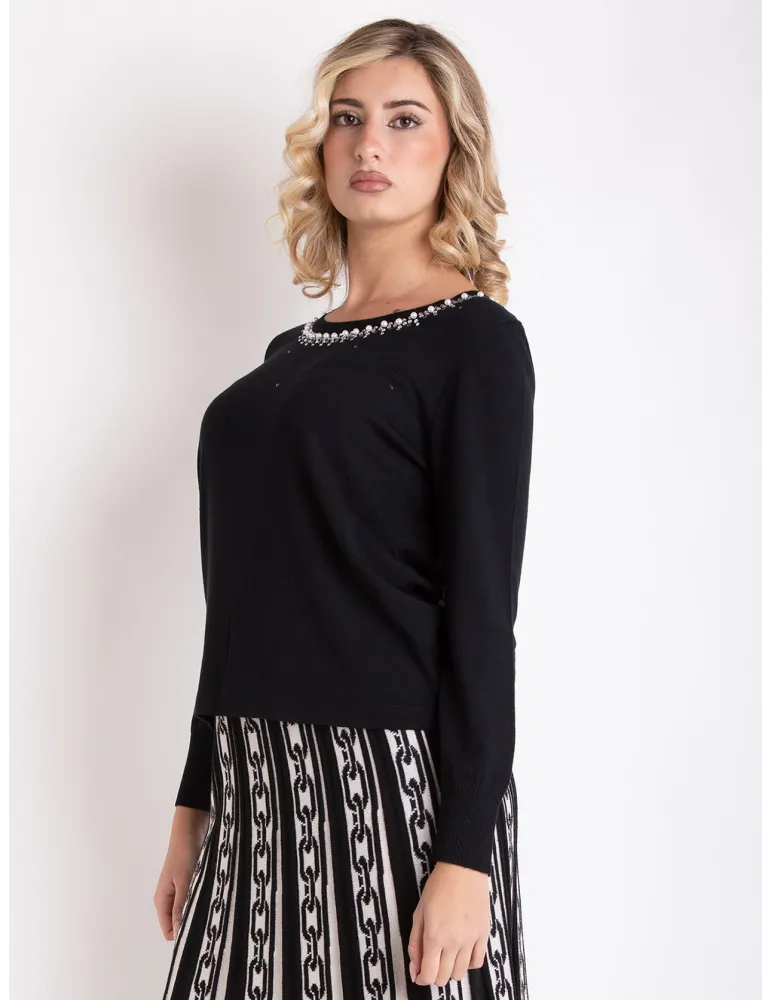 Francesca Mercuriali | Plus size Black sweater with pearls crystals