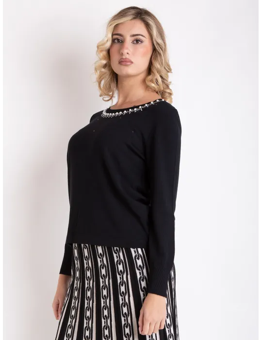 Francesca Mercuriali | Plus size Black sweater with pearls crystals