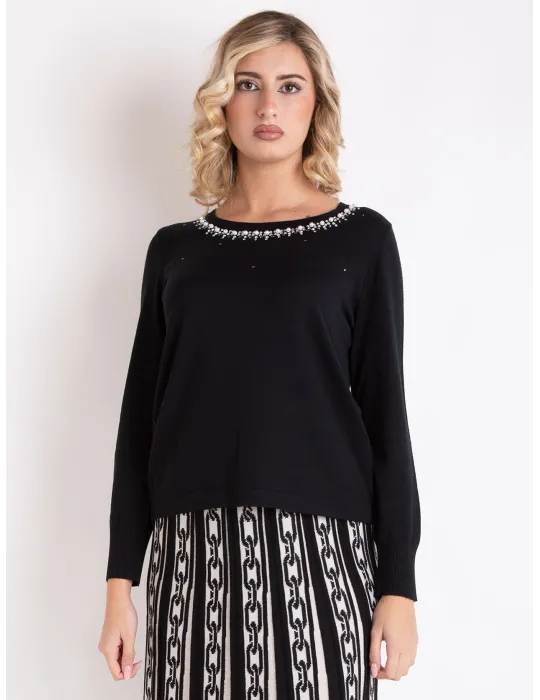 Francesca Mercuriali | Plus size Black sweater with pearls crystals