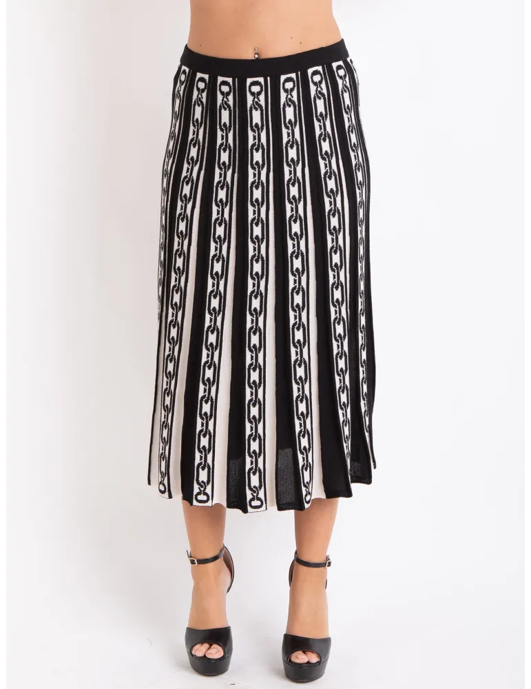 Piero Moretti black and white wool plissè midi skirt