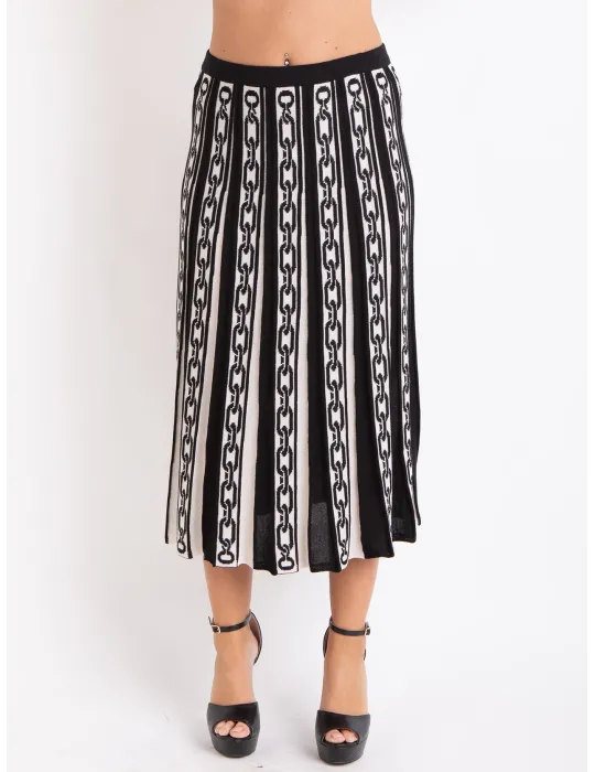 Piero Moretti black and white wool plissè midi skirt