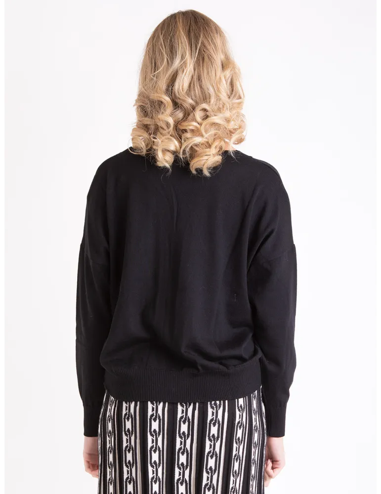 Francesca Mercuriali Black merino V sweater with crystals