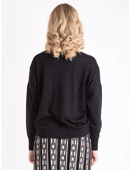 Francesca Mercuriali Black merino V sweater with crystals