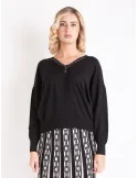 Francesca Mercuriali Black merino V sweater with crystals
