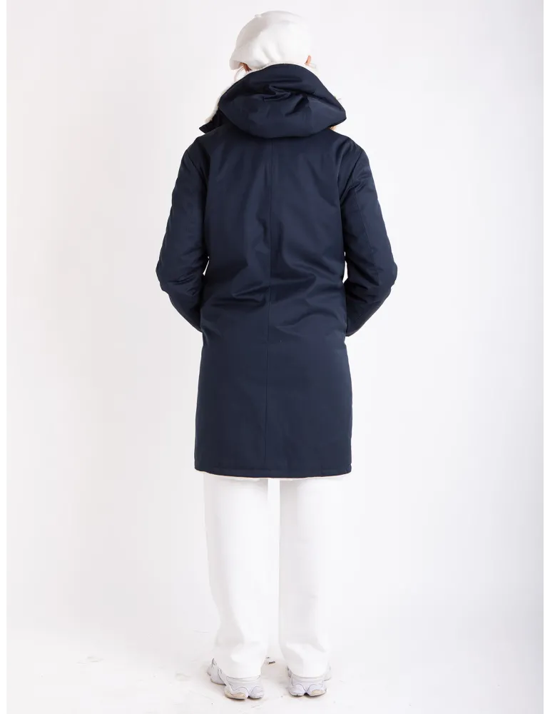 Reversible Navy Blue Parka with White Faux Fur Interior