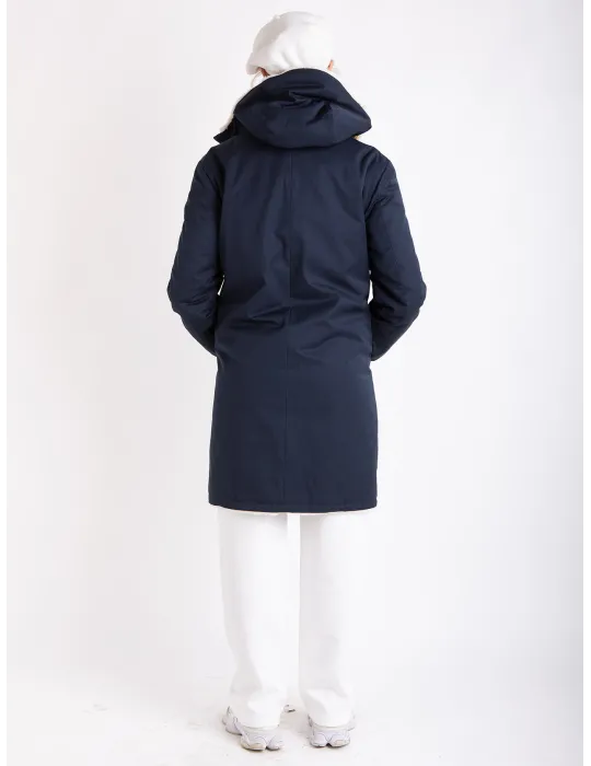 Reversible Navy Blue Parka with White Faux Fur Interior