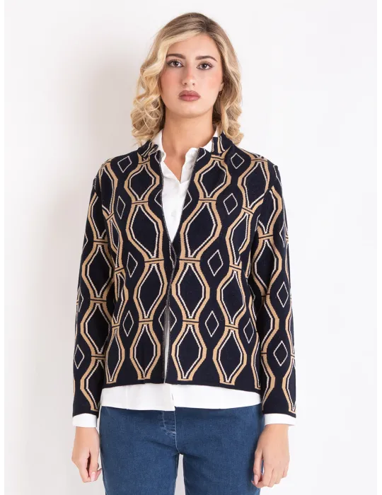 Gold & Blue Jacquard Cardigan Jacket | Retro '70s Style | Volpato Italy Gold & Blue Jacquard Cardigan Jacket | Retro '70s Style | Volpato Italy