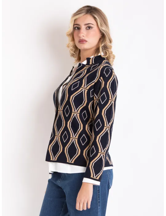 Gold & Blue Jacquard Cardigan Jacket by Volpato