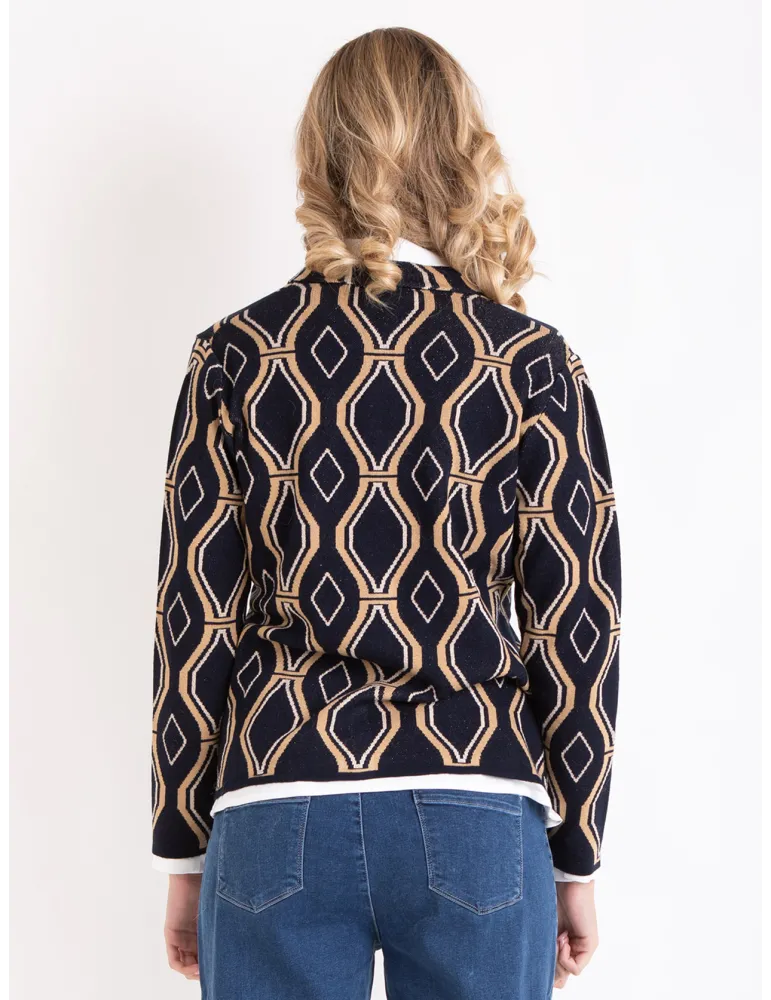 Gold & Blue Jacquard Cardigan Jacket | Retro '70s Style | Volpato Italy