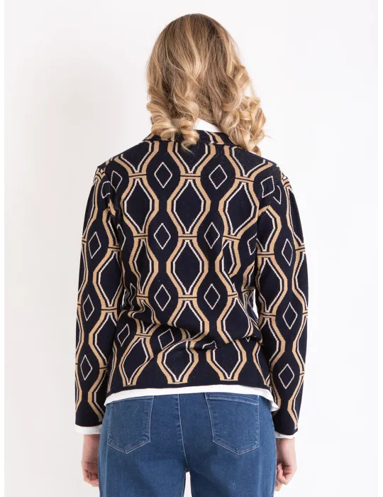 Gold & Blue Jacquard Cardigan Jacket | Retro '70s Style | Volpato Italy