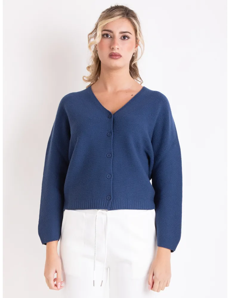 Volpato Maglieria | Cardigan pura lana blu jeans linea oversize