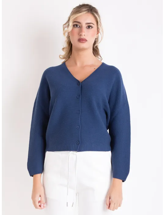 Volpato Maglieria | Cardigan pura lana blu jeans linea oversize
