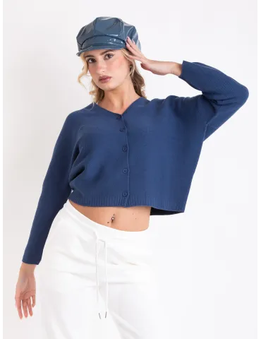 Volpato blue pure wool knitted short cardigan jacket