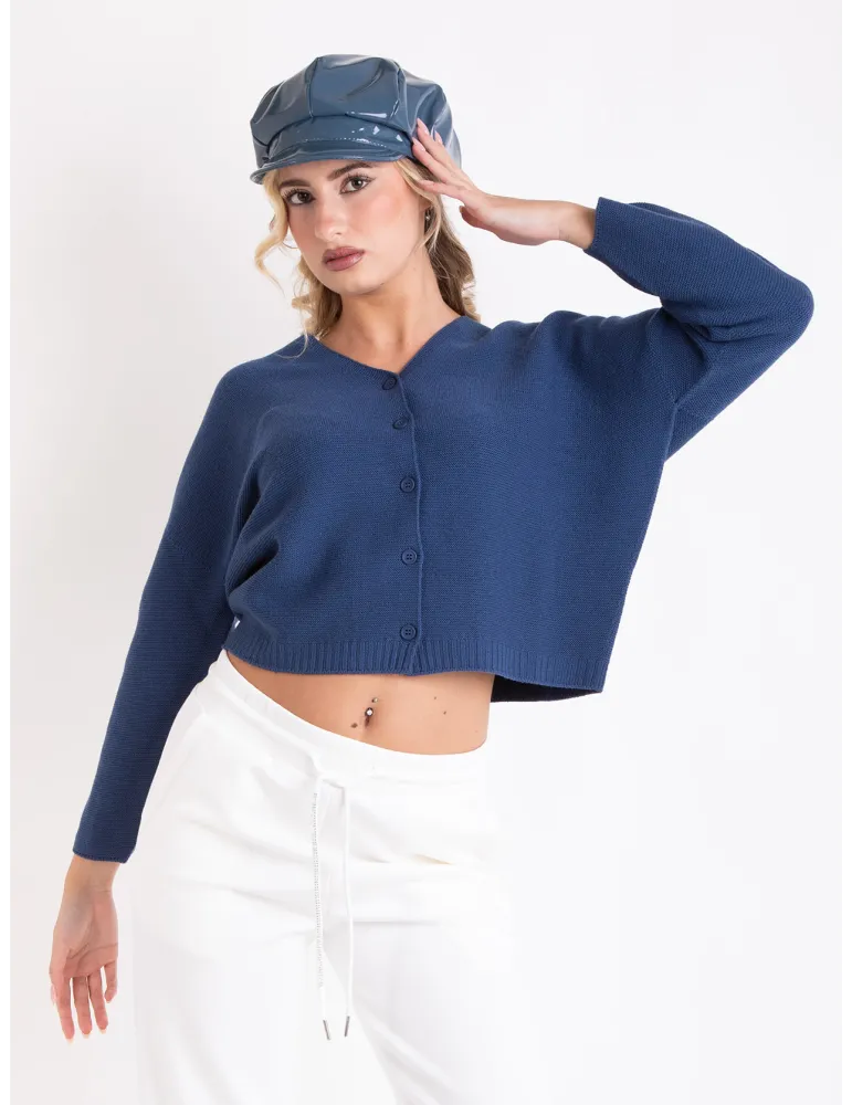 Volpato Maglieria | Cardigan pura lana blu jeans linea oversize