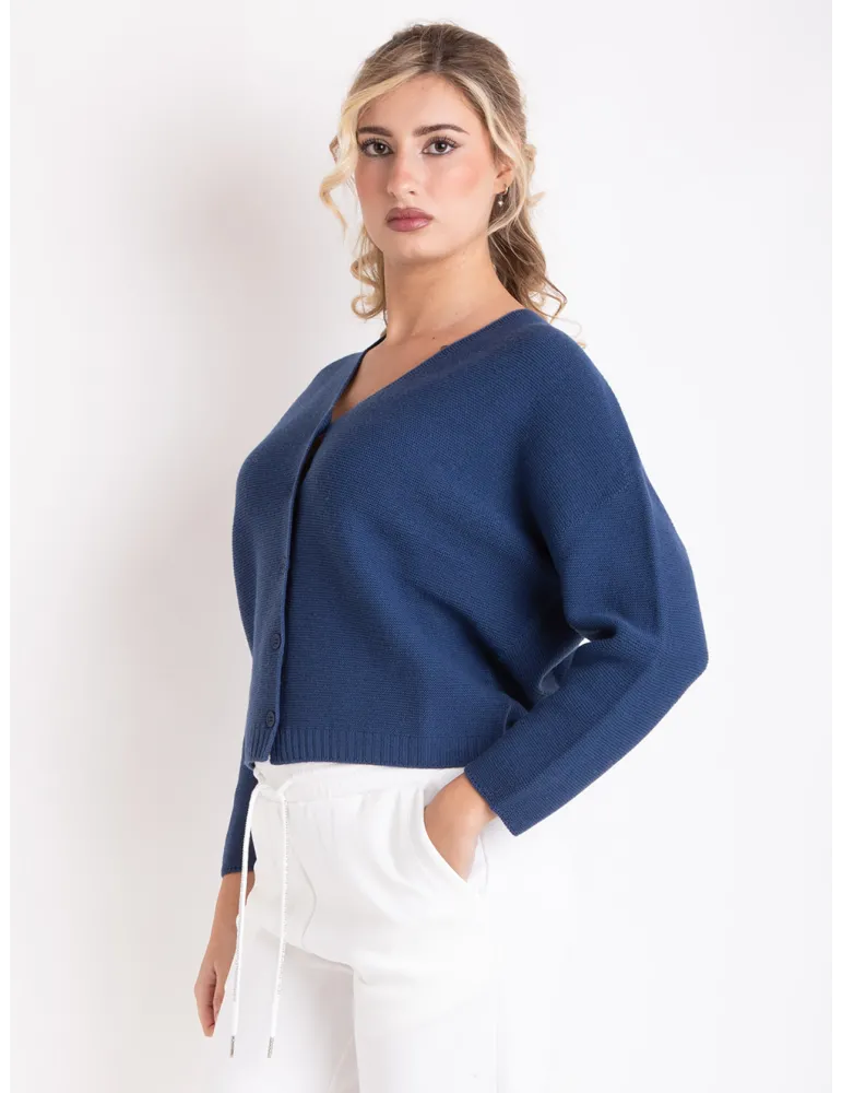 Volpato Italian Knitwear | Blue Finest Merino wool short knit jacket