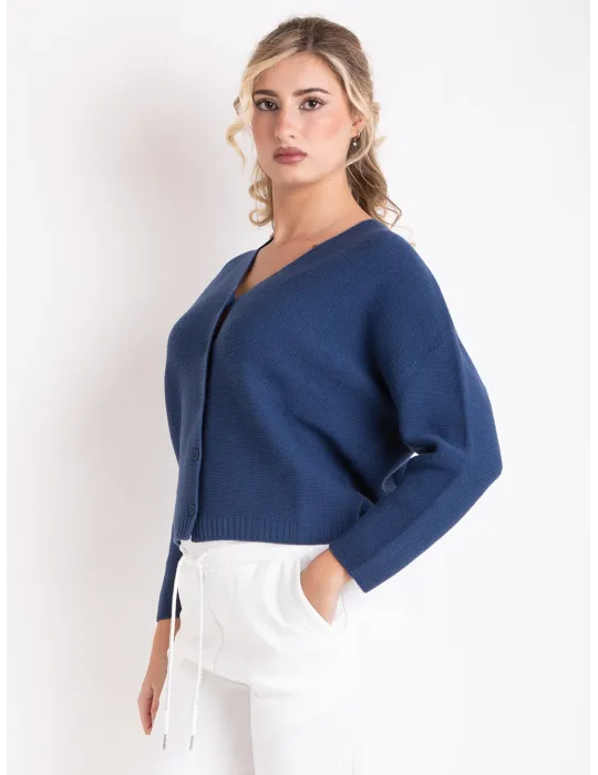 Volpato Maglieria | Cardigan pura lana blu jeans linea oversize