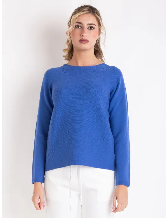 Blue Merino Wool Sweater with cable-knit details by Volpato