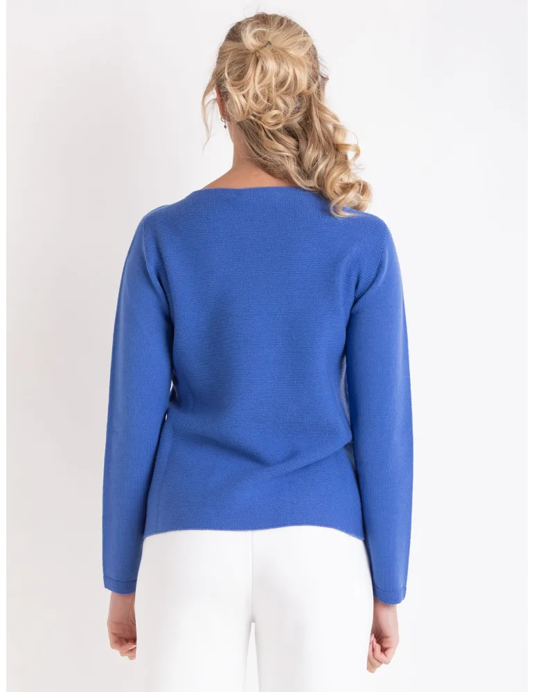 Blue Merino Wool Sweater with cable-knit details by Volpato