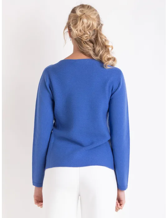 Blue Merino Wool Sweater with cable-knit details by Volpato
