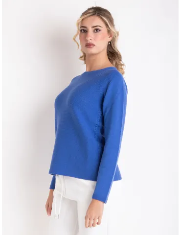 Blue Merino Wool Sweater with cable-knit details by Volpato 2