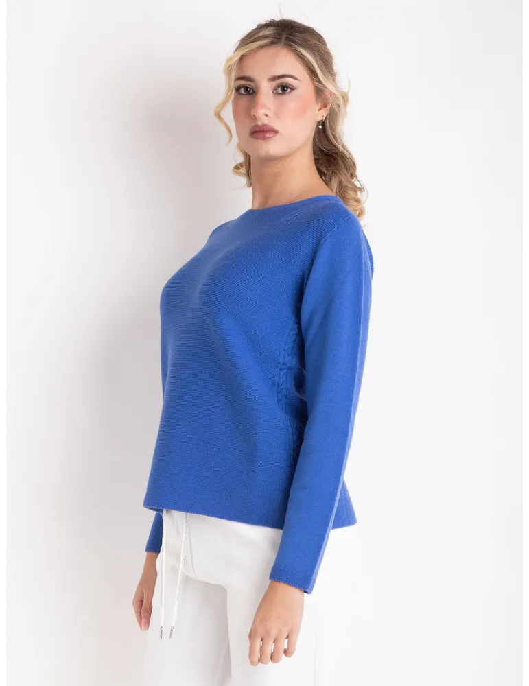 Blue Merino Wool Sweater with cable-knit details by Volpato