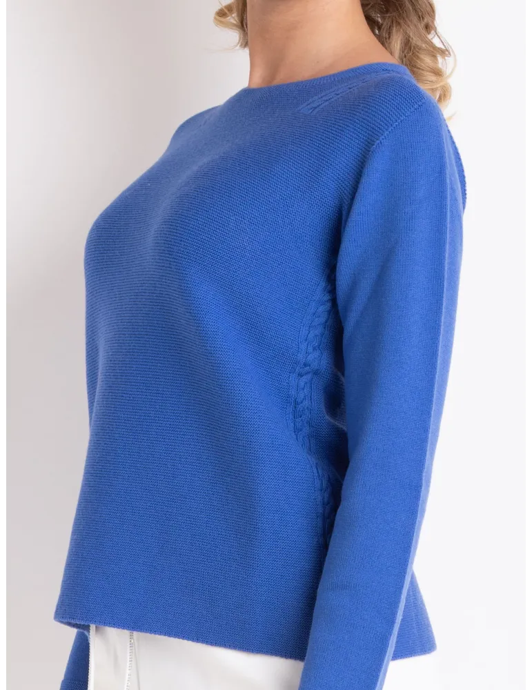 Blue Merino Wool Sweater with cable-knit details by Volpato